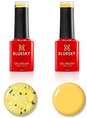 BLUESKY Gel Nail Polish Set, Flower Gel Duo, Sunflower Symphony BFL03 and Bouquet. 2 x 5ml Gel Nail Polishes. Yellow, Jelly, Nail Art (Requires Drying Under UV or LED Lamp)