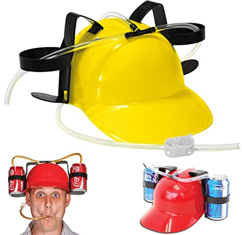 Casco de cerveza para fiestas, casco con manguera, soporte para bebidas, soporte para cerveza, con 2 soportes para latas y manguera para beber, para carnaval, divertido, casco de cerveza, unisex,