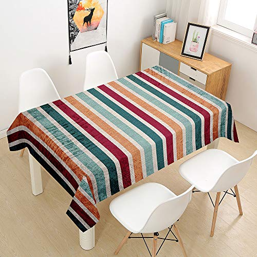 Mateju Rechteckig Tischdecke, Abwaschbar Gartentischdecke Outdoor Indoor Tischdecke Eckig Tischdecken Tischtuch Tisch Schutz für Festival Geburtstag Hochzeit (140x260cm,Bunt Streifen)