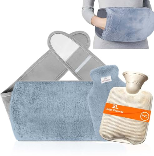 Bonilife Hot Water Bottle Belt 3in1, Fluffy Wrap Around Wearable Hot Water Bottle with Waist Cover, 2L PVC Hot Water Bottle Pouch, Warm Water Bag for Period, Hand Feet Back Legs Waist Pain Relief