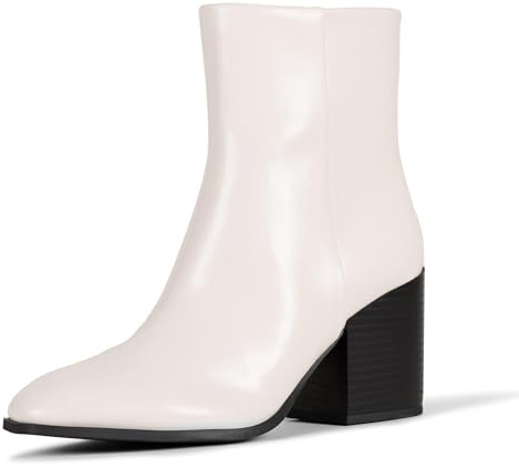 Amazon Essentials Women's Clean Heel Ankle Boots with Side Zipper, Memory Foam Insole, Ivory, 7.5