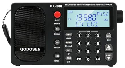 QODOSEN DX-286 Tragbares Radio, mit TEF6686 Automobil-Chip, LW, AM, FM, Kurzwelle, Datensystem (RBDS/RDS), Antennendämpfer, Antennenschalter, AMP-Schalter, 1000 Voreinstellungen, Tonschalter