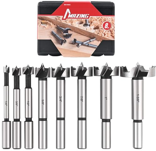 MAZING 8PCS Forstner Drill Bit Set for Woodworking, Auger Opener Round Shank Drilling Cutting Tool Set, Alloy Steel Forstner Bit Set Ideal for Hard & Soft Wood,Plastic,Plywood