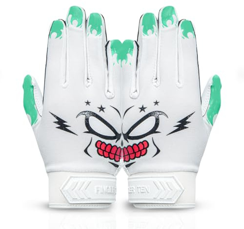FINGER TEN American Football Gloves Youth Kids Ultra Tack Sticky Non-Slip Palm Receivers, Rugby Gloves Flexible Stretch Protection Waterproof Professional Fit Age 5-14 (Green,Medium)