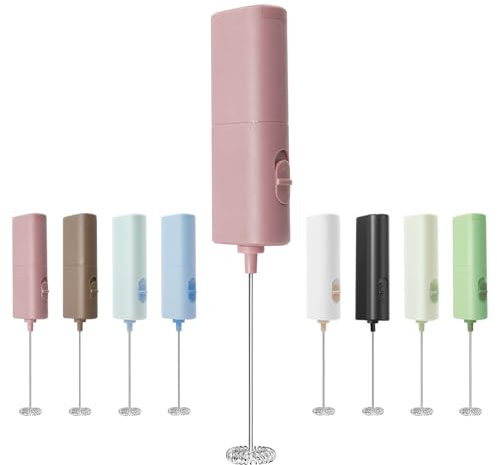 ELMWAY Compact Handheld Milk Frother by ELMWAY – Battery Operated Electric Whisk & Mixer for Coffee, Latte & Matcha, Portable and Easy to Use (2 × AA Batteries Required) – Pink