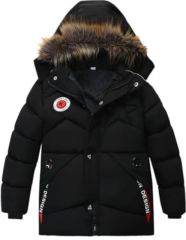 semen Manteau d'hiver chaud et rembourré à capuche en fausse fourrure pour garçons de 3 à 10 ans