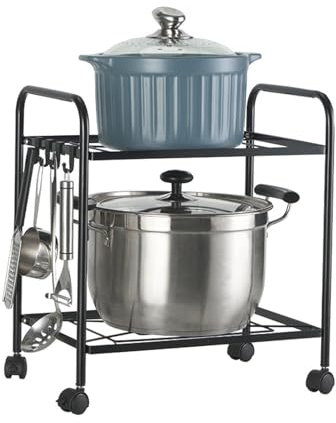 Kökshörnhylla med 2 nivåer kastrull förvaringsställ och organiseringsställ för kastrullställ för köksorganisation
