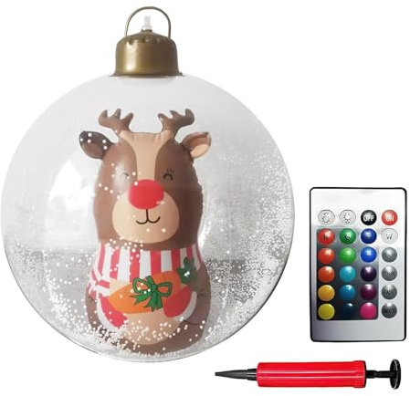 Palla di Natale Gonfiabile da 61 cm in PVC - Decorazione Natalizia con Luce a LED, Riutilizzabile, Grande (D)