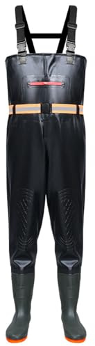 ENEN Waders Peche Homme Femme 36-46, Cuissarde de Peche Grande Taille, Nylon Composite PVC Pantalon de Bassin avec Bottes en Caoutchouc Antidérapant pour Les Travaux sous-Marins (Noir,45)