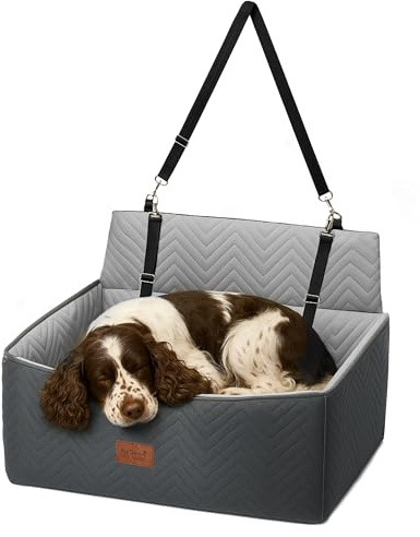 Furdreams Siège Auto XL pour Chien - Lit de Voyage en Peluche avec rehausseur de Mousse de 10 cm - Convient aux Chiens jusqu'à 27 kg - Base antidérapante - 74 x 53 x 27 cm - Se transforme en