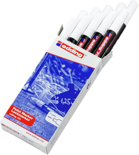 edding 791 paint marker - white - 10 pens - thin round nib 1-2 mm - paint marker for marking and labelling metal, glass, stone or plastic - highly opaque, permanent, smudge-proof