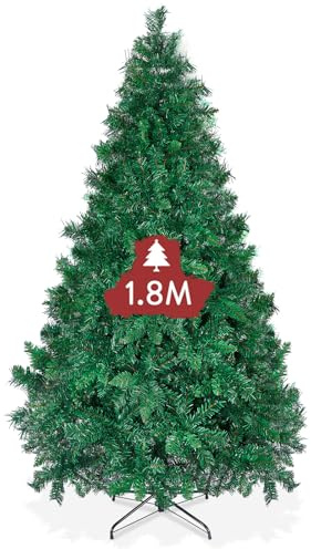 OUSFOT Arbol de Navidad 180 cm,Realista Verde Arbol de Navidad 815 Ramas con Base de Metal Material de PVC,Ideal para Navidad,Sala de Estar,Decoración de Tiendas