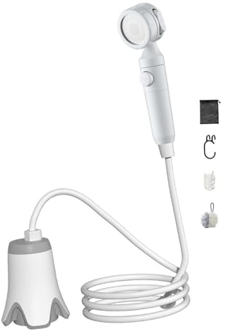 Ronyme Bomba de Ducha portátil con Cabezal de Ducha y Bolsa de Malla para Almacenamiento, Recargable, versátil, para Exteriores, para Limpieza de Mascotas y