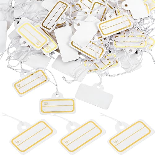 Hezhou 200 st små prislappar kraftpapper hängen mini prislappar etiketter hängande etiketter presentetiketter vitt papper hänge för smycken kläder gåvor (A)