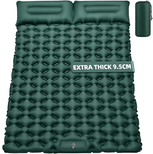 Sleeping Pad Camping Mat Double 9.5CM Thickness, 204x130CM Ultralight | Self Inflating Camp Mattress Air Bed Built-in Foot Pump Waterproof Compact Sleeping Mat for Backpacking, Beach, Tent
