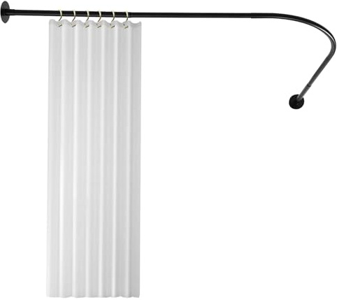 CUMELLIIR Duschdraperistång utan borrning L form, duschstång hörn justerbar längd, duschdraperi hållare duschstång för badkar, [72–95 cm]*[90–130 cm], svart