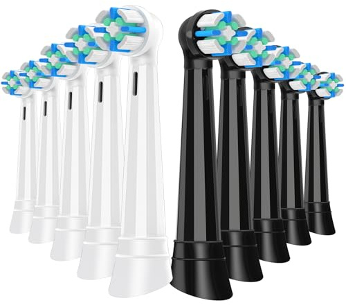 Kisstta Lots de 10 Brossettes de Rechange Compatibles avec Oral B iO Series 3/4/5/6/7/8/9/10, Têtes de Brosse à Dents Électrique pour Nettoyage Quotidien, Blanc&Noir