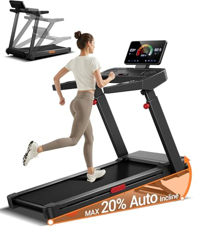 Foldable Treadmill for Home with 20% Incline, 14KM/H Treadmill with Handle | 181KG Weight Capacity, Large Running Belt, Intelligent LED Touch Screen, 3.5HP Powerful Motor, 8-Point Shock Absorption