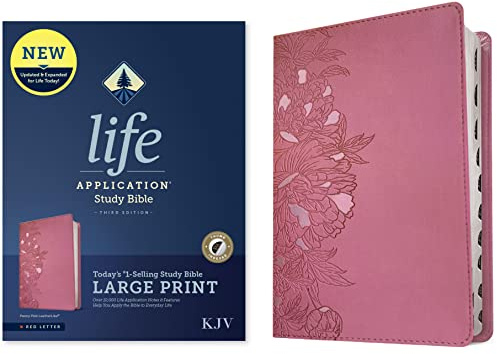 KJV Life Application Study Bible, Third Edition, Large Print (LeatherLike, Peony Pink, Indexed, Red Letter)