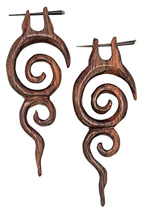81stgeneration Lunghi Orecchini Pendenti a Spirale in Legno Marrone con Perni a Bastoncino | Orecchini Tribali in Legno Fatti a Mano Boho per Donne e Uomini | Gioielli da Spiaggia Naturali Boho