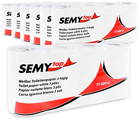 SemyTop Toilettenpapier, 3-lagig, 56 Rollen (7x8 Stück), 250 Blatt pro Rolle, hochweiß, Zellstoff, motivgeprägt, weiche & reißfeste Qualität - Klopapier Großpackung für perfekte Hygiene