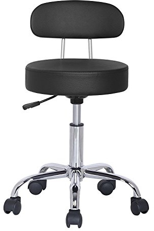 Crisnails® Silla Giratoria, Taburete Giratorio, con Respaldo, Pies con Ruedas, Altura Ajustable, para Salón, Peluquería, Bar y Oficina (Negro)
