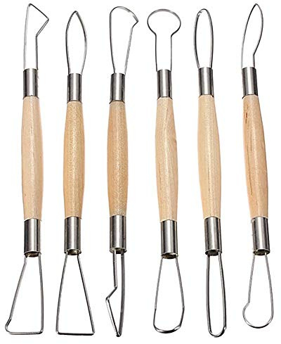 Gasea 6pcs Double Ended Wooden Ribbon Cutter Clay Sculpting Tools for Pottery, Ceramics Sculpture, Carving, Scraper Craft Modelling Tools