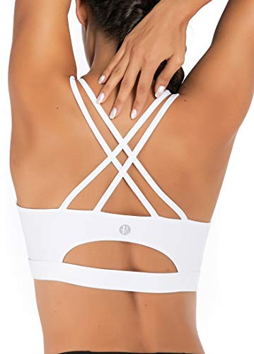 RUNNING GIRL Sports Bras for Women,Strappy Back Workout Bras Padded Supportive White Sports Bra Plue Size(WX2354 White,M)