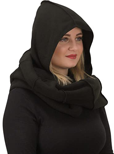 Kunst und Magie Damen Kapuzenschal Schal Loop aus Fleece, Farbe:Black/Schwarz