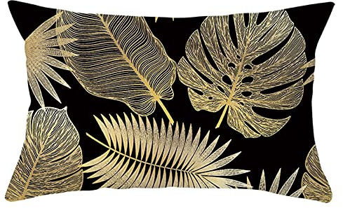 Lieson Dekorativt kuddöverdrag för prydnadskudde 1 st utomhus kuddfodral 12 x 20 utomhus kuddfodral svart guld 30 x 50 cm bananblad, polyester