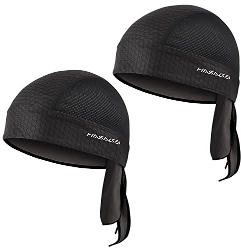 HASAGEI - Casquette bandana pour hommes et femmes - Bonnet de cyclisme - Élastique - Respirant - Anti-transpiration - Séchage rapide - Sport - Bonnet d'été, Noir x 2., taille unique
