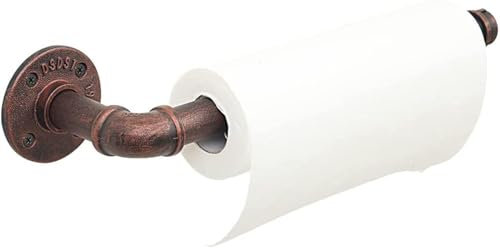 LINKPIPES Industrial Pipe Paper Towel Holder, Kitchen Roll Dispenser Under Cabinet Rustic Paper Towel Holder-Wall Mounted, Hanging Paper Towel Rack for Bathroom(Ren Bronze)