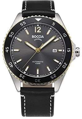 Boccia Herrenuhr Automatik Titan Schwarz/Gold 3653-03