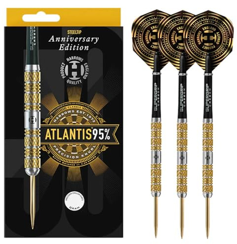 Harrows Steel Darts Atlantis 50 Years Golden Anniversary Edition 95 % Volfram Steeltip Dart Steeldart hög kvalitet volfram dart dartpilset med skaft och flygningar