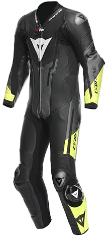 DAINESE Misano 3 D-Air Airbag tuta in pelle da moto traforata in 1 pezzo, nero/grigio/giallo, 52