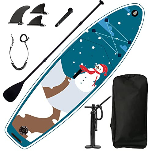 9.9'/5×33 Inflatable S U P w/Premium SUP Accessories & Backpack, Beginner Stand-Up Paddleboards, Bottom Fin for Paddling, Paddle, Leash, Surf Control, Non-Slip Deck for Youth & Adult (Snowman)