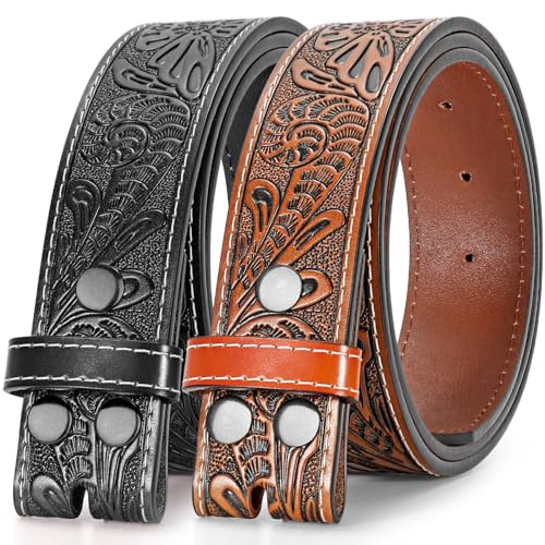 BELTROAD 2-pack Western läderbältesrem för män kvinnor cowgirl läder herrbälten för jeans presentbälte utan spänne, 06 blomma svart+brun, for Wasit 34-37