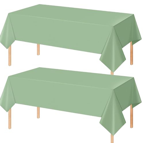 2Pcs 137*274cm Sage Green Party Tablecloth Decorations for Kids Birthday,Disposable Party Table Cloth Party Table Covers Dining Tablecover for Indoor or Outdoor Girls Women Birthday Picnic Party Favor