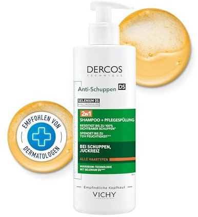 Vichy Dercos 2-in-1 Anti-Schuppen-Shampoo + Pflegespülung, Kopfhaut- und Haarpflege mit Anti-Rückfall-Wirklung, Für Männer und Frauen, Für alle Haartypen, 390 ml