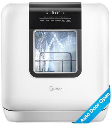 Midea MDC17P2DWW Countertop Dishwasher Portable with 6L(1.59G) Built-in Water Tank, 5+2 Programs, Auto Door Open, Dual Drying System, Energy-Saving and Odor Removal, for Apartments, Dorms& RVs, White