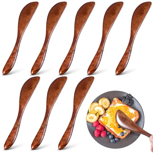 FdcZeyxior 8 PCS Wooden Knife, Butter Knife, Butter Spreader Sandwich Condiment Cheese Spreader Knives,Thickened Solid Wood & Comfortable Feel for Kitchen Restaurant