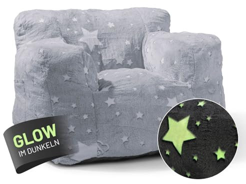 Lumaland Sitzsack Kinder Sessel Glow in The Dark | Kindersofa im Sternen-Design | Indoor Kindersessel fürs Kinderzimmer | Flauschiges & pflegeleichtes Material | ca. 68 x 70 x 60 cm
