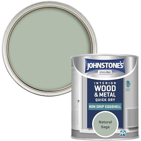 Johnstone's - Quick Dry & Nondrip Eggshell Paint for Wood & Metal - Natural Sage | Interior | Low Odour, Water-Based Formula, Dry in 1-2 Hours | 12m2 Coverage per Litre | 750ml