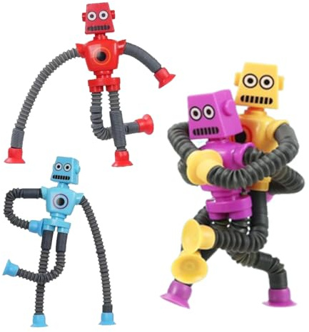 4 stycken robotleksaker med teleskopsugkopp, anti-stress-robot för att lindra stress och ångest, födelsedagspresent
