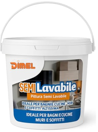 DI.M.EL. S.R.L. Pittura Semi Lavabile Interni – Alta Traspirabilità – Ideale per Bagni, Cucine, Muri e Soffitti – Facile da Applicare – Bianco Opaco (5 Litri)