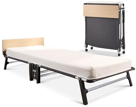 JAY-BE QM80 Quick Folding Bed with Memory Mattress, Single | Quick Fold Mechanism, Headboard, Comfortable Bed Memory Mattress, Castors