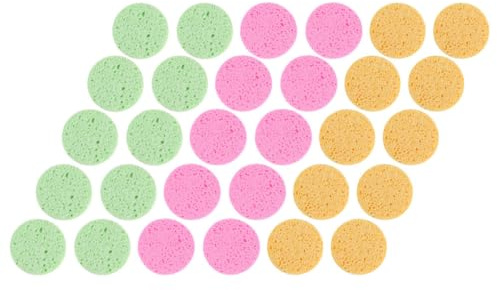 Angoily 30 Stück Zellstoff Gesichtsschwämme Rund 70mm Make Up Entferner Schwämme Weich Elastisch Peeling Reinigung Schwamm für Tägliche Gesichtsbehandlung