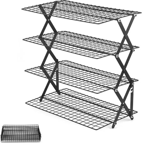 Foovslzw 4 Tier Collapsible Cooling Rack, Adjustable 3 Setting Stackable Foldable Wire Rack for Baking Cooking Roasting Drying Cookies Cakes Muffins, Space Saving Baking Gift