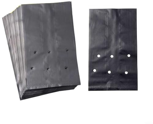 Fastigeaty Paquete de 100 macetas de plástico negro para vivero, bolsas de cultivo de polietileno grueso con agujeros de drenaje para iniciar verduras, contenedores de plantas listos para trasplante
