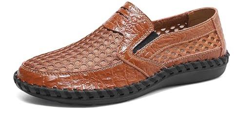 Hombre Zapatos de taco bajo sin cordones - Transpirable Cuero sintético Zapatos de conducción Casual Paseo Mocasines Pisos Ligero Negro Marrón Verde Azul